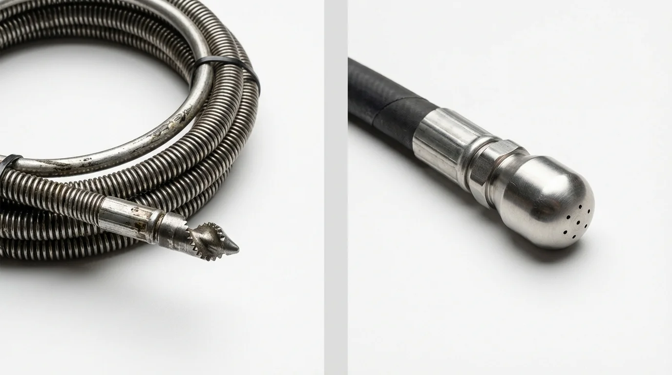 Drain snake cable and hydro jetting nozzle used for drain cleaning in Wright City, MO