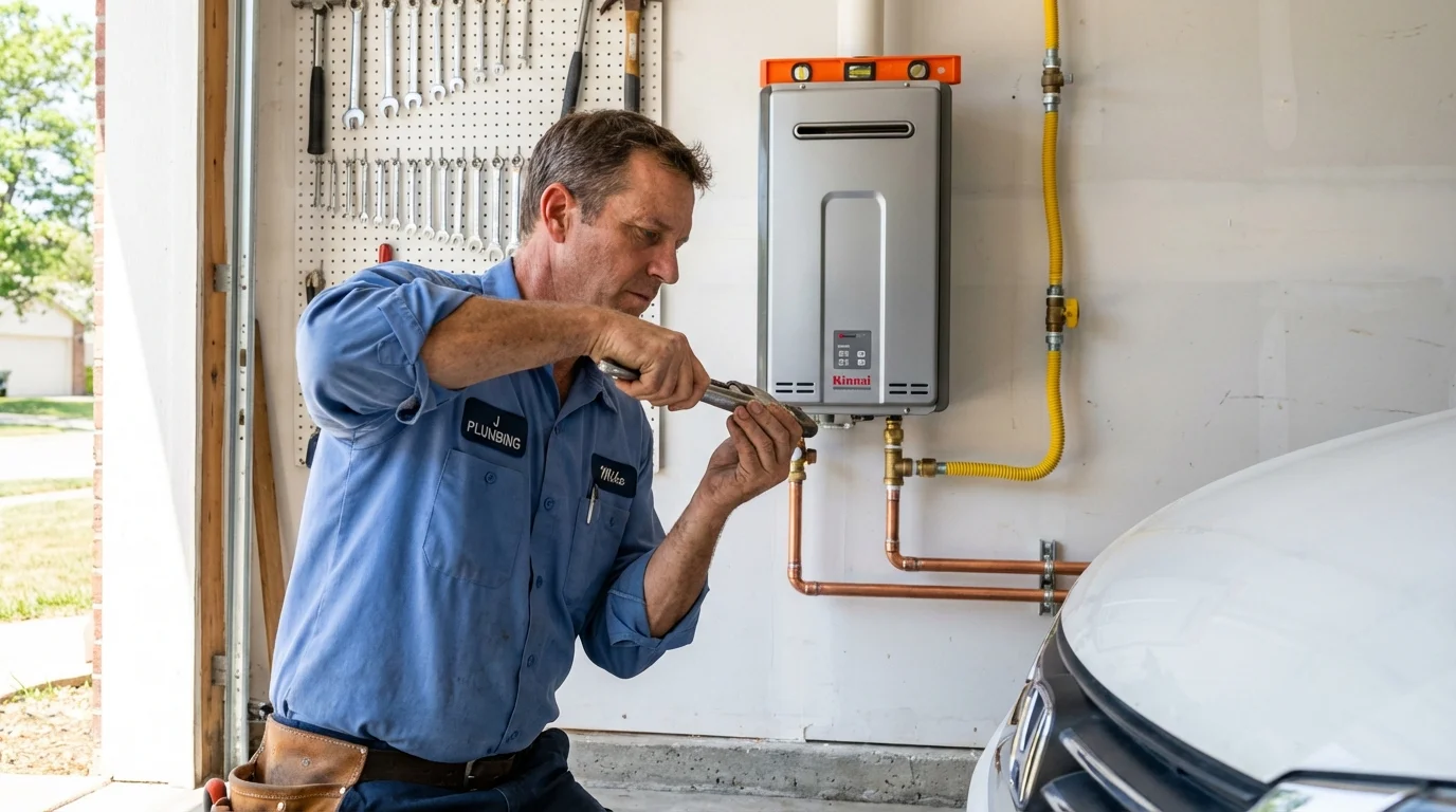 Tankless water heater installation by a Johns Plumbing LLC plumber in Wright City