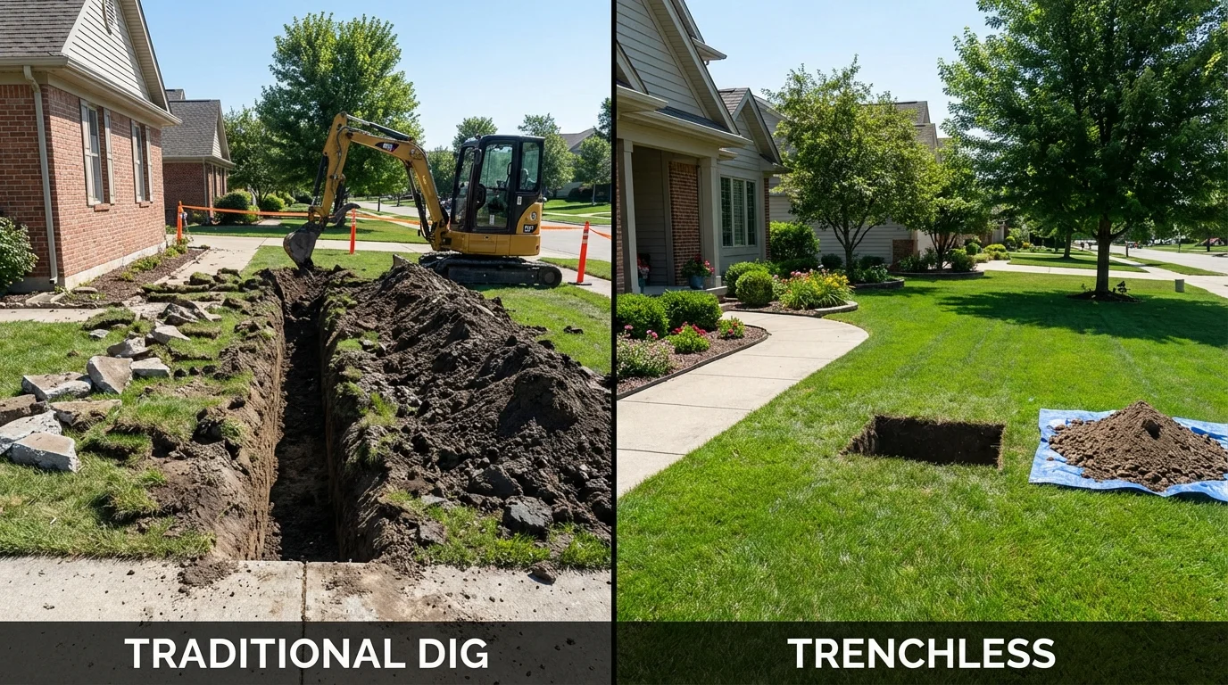 Trenchless sewer repair with minimal yard damage versus traditional excavation in Wright City, MO
